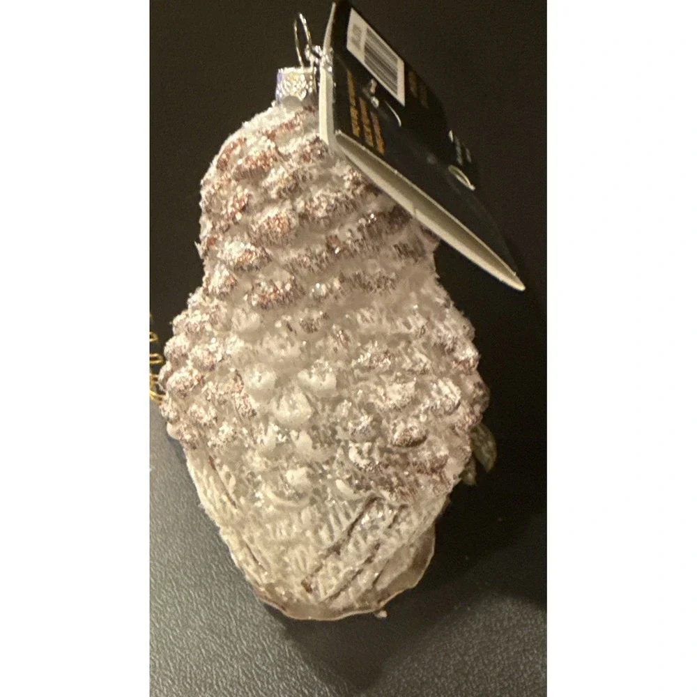 Robert Stanley White Gold Owl Bird Glass Christmas Holiday Tree Ornament NEW‎